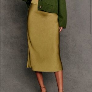 Sezane ecru green satin skirt